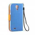 Wholesale Samsung Galaxy S4 Anti-Slip Flip Leather Wallet Case with Stand (Blue-Orange)